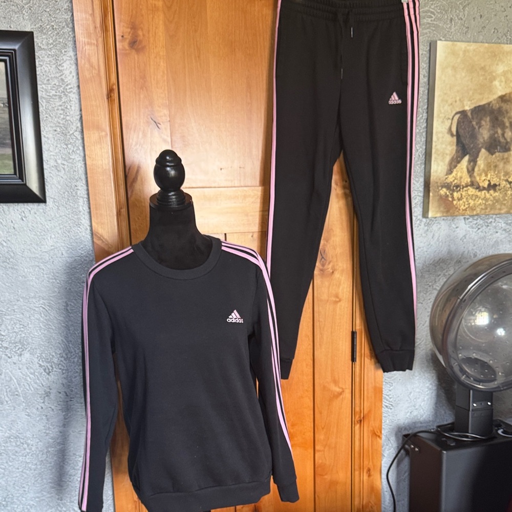 Adidas Black Tracksuit/Sweatsuit with Pink Accents